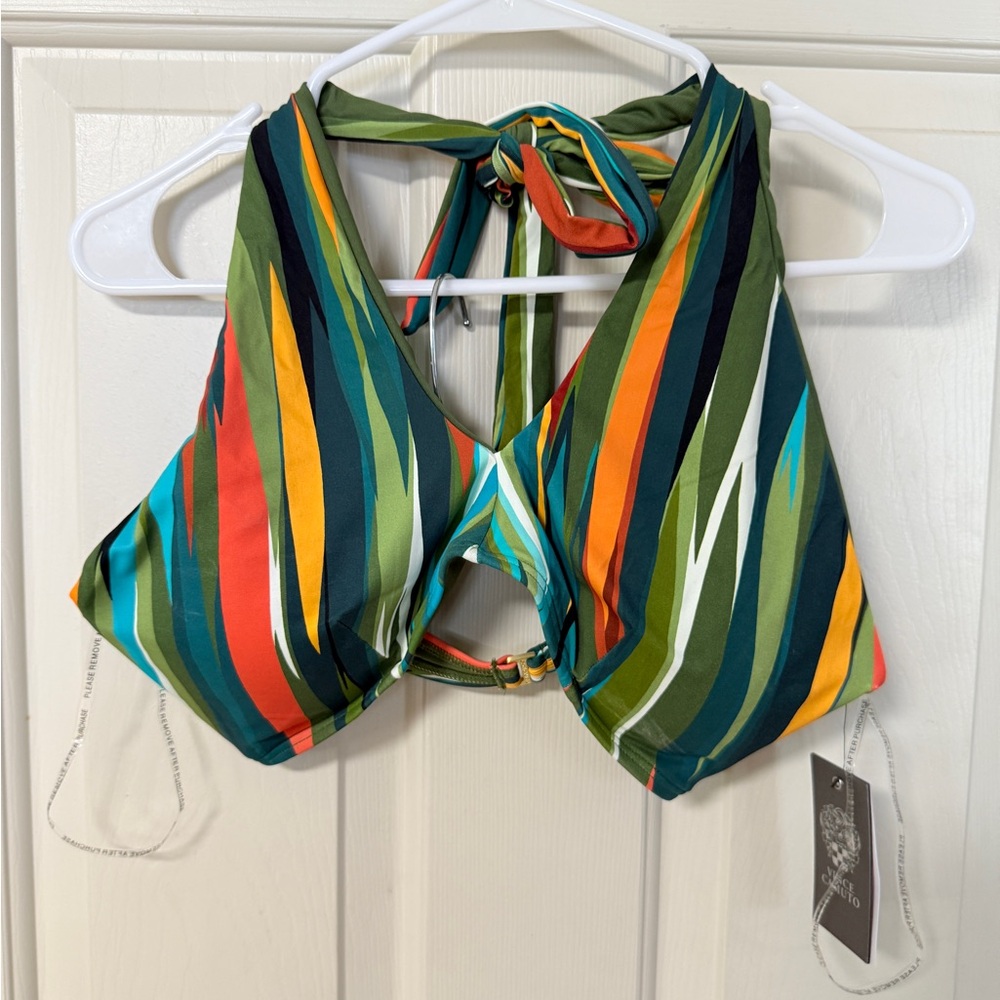 VINCE CAMUTO CROSS FRONT BRA BIKINI TOP - SOUTH PACIFIC STRIPE
